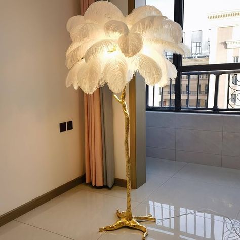 Natural Ostrich Feather Floor Lamp,Feather Lamps for Bedrooms and Living Room with Foot Switch Dimmable,Resin Feather Standing Lamp H:170cm (White) - Amazon.com Ostrich Feather Floor Lamp, Feather Floor Lamp, Lamps For Bedrooms, Chandelier Tree, Feather Lamp, Tree Floor Lamp, Ostrich Feather, Fan Lamp, Lamp For Bedroom