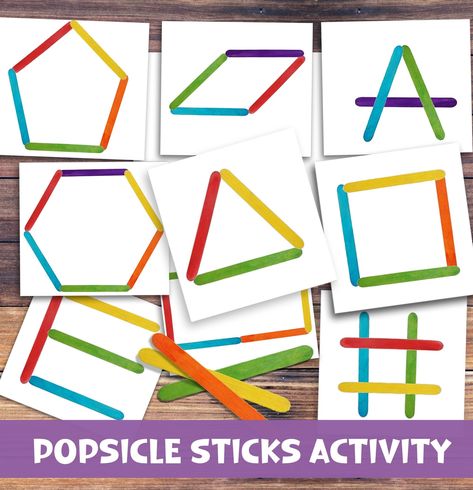 Popsicle Sticks Activities, Shapes Preschool Crafts, Shapes Activity, Activity For Toddlers, Diy Fountain, Shapes Preschool, Montessori Preschool, Printables For Kids, Fine Motor Skills Activities