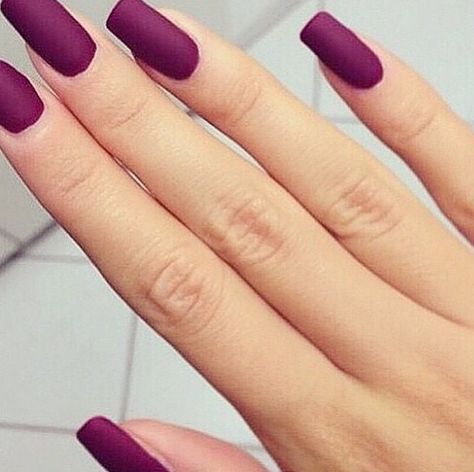 Matte magenta nails Matte Maroon Nails, Maroon Nails, Matte Nail Polish, Purple Nail Designs, Colorful Nails, Purple Nail, Her Nails, Burgundy Nails, Matte Nails