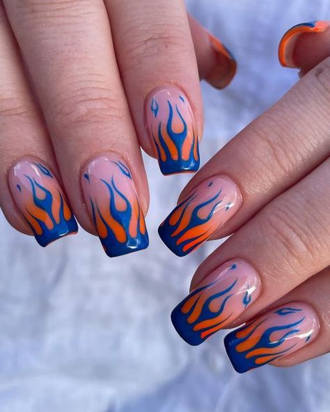 Hot Wheels Nails, Emo Nails, Nails Orange, Nail Soak, Orange Wood, Blue Nail Designs, Gel Tips, False Nail, Mani Pedi