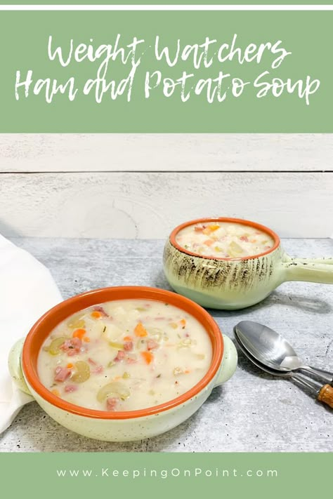 Weight Watchers Ham and Potato Soup - this recipe is perfect for leftover ham! Leftover Ham Recipes Crockpot, Leftover Ham Recipes Casseroles, Ham Recipes Healthy, Recipes Using Ham, Ham Potato Soup, Healthy Ham, Ham Chowder, Ham Soup Recipes, Weight Watchers Lunches