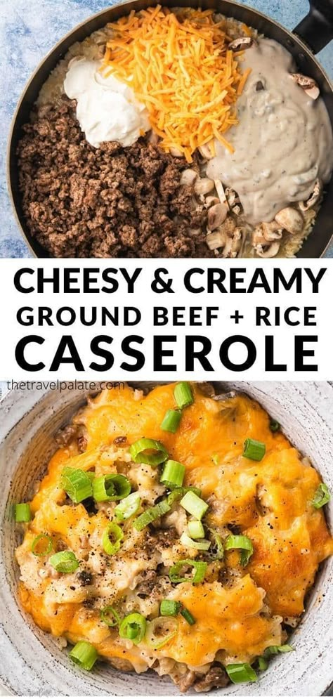 Cheesy Beef Skillet, Ground Beef Recipes For Dinner Easy Fast, Ground Beef Rice Casserole, Beef Rice Casserole, Seasoning Rice, Ground Beef And Rice Casserole, Creamy Ground Beef, Beef And Rice Casserole, Cheesy Ground Beef