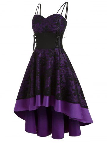 Lace Up Empire Waist Dip Hem Party Dress Lace High Low Dress, Lace Bandage Dress, Dark Purple Dresses, Steampunk Dress, Vintage Steampunk, Bandage Dresses, Prom Dress Inspiration, Vestidos Vintage, Dresses Floral