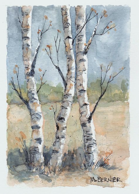 Birch Tree Aesthetic, Birch Tree Drawing, Birch Tree Watercolor, Watercolor Birch Trees, Birch Trees Painting, Beginning Watercolor, Color Theory Art, Watercolor Art Face, White Birch Trees