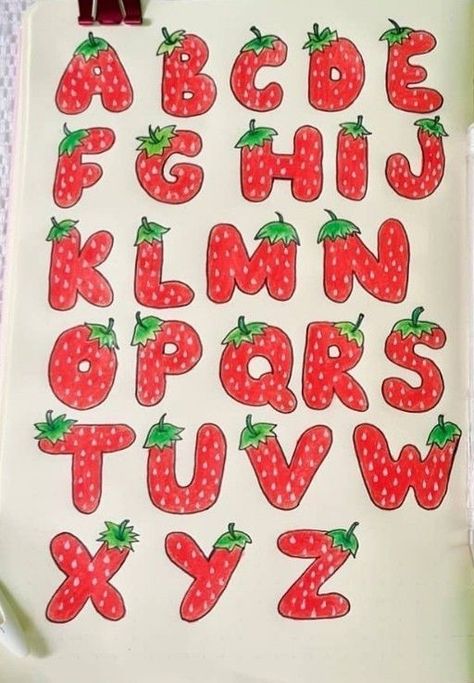 How To Write Strawberry Letters, Ice Cream Font Alphabet, Strawberry Theme Journal, Strawberry Letters, Akatsuki Wallpaper, Alphabet Fruit Letters