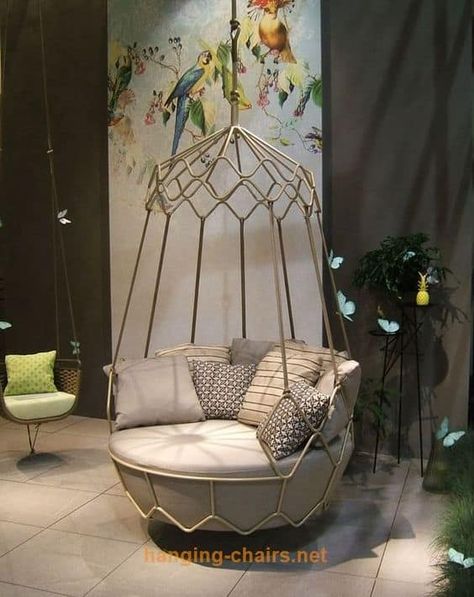 hanging chair to make you place special Swing In Living Room, Swing Chair Bedroom, Chairs For Bedroom, Wall Partitions, Hanging Chairs, India Home Decor, Bedroom Interior Design Luxury, Chair Designs, Metal Furniture Design