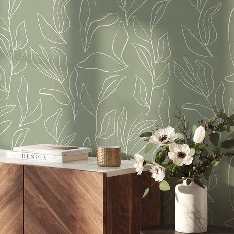 ✔️Our removable wallpaper is perfect for redesigning your home decor and entire room, creating accent walls, decorating furniture, etc. Our wallpapers are high quality, thick, durable and washable. Easy to apply, fully removable and repositionable, and safe for renters. For long and short-term applications, stain- and tear-resistant. Made in USA. 🌿Environment friendly. GREEN-GUARD - certified. Wallpapers are PVC-free, VOC-free, and formaldehyde-free. Class "A" fire rating. We use water-based, n Boho Bathroom Wallpaper Green, Modern Accent Wallpaper, Wallpaper In Green Room, Green Peel And Stick Wallpaper Bathroom, Peel And Stick Wallpaper Bathroom Floral, Minimalist Wallpaper Peel And Stick, Sage Green Wallpaper Accent Wall, Self Adhesive Wallpaper Bathroom, Green Wallpaper Home Decor