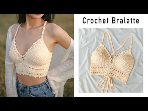 Easy Crochet Bralette Tutorial | Crochet Crop Top | Chenda DIY - YouTube Crochet Cup Tutorial, Boho Crochet Top Pattern Free, Crochet Top With Cups, Crochet Bra Cup Pattern Free, Top Crochet Pattern Free, Crochet Bralette Pattern Free, Easy Crochet Bralette, Crochet Bra Top Pattern, Chenda Diy