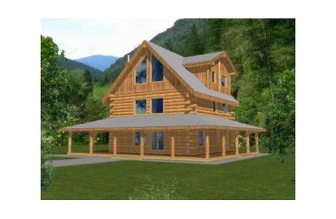 Very neat layout Homes With Wrap Around Porches, Log Cabin House Plans, Log Cabin House, Log Homes Exterior, Log Home Interior, Rustic Log Home, Log Cabin Plans, Log Home Plan, Contemporary Modern House