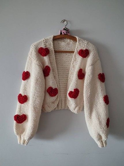 Lovely Valentine's Day Decor - Liz Marie Blog Famous Clothes, Rose Cardigan, Mom Sweater, Unique Sweaters, Floral Sweater, Heart Sweater, Crochet Diy, Crochet Cardigan Pattern, Love Is