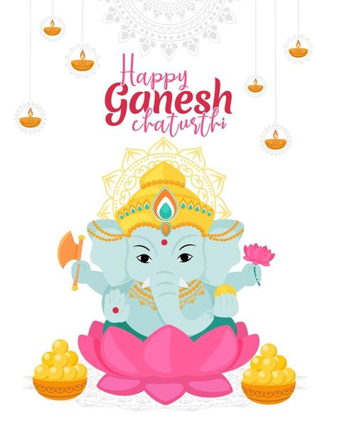 Happy Ganesh Chaturthi greetings. Design for holiday banner or poster. Traditional Indian festivals. Vector illustration isolated on white background. Ganesh Chaturthi Poster Design, Ganesh Chaturthi Poster, Poster Design Background, Ganesh Chaturthi Greetings, Polaroid Guest Book Sign, Wedding Phone, Wedding Drink Sign, Audio Guest Book, Polaroid Guest Book