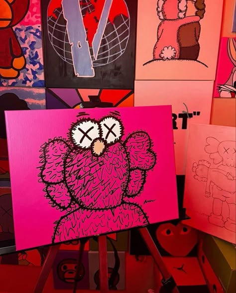 Kaws Painting, Pink Canvas Art, Canvas Drawing, Hippie Painting, Simple Canvas Paintings, Painting Canvases, Graffiti Style Art, Cute Canvas Paintings, Easy Canvas Art