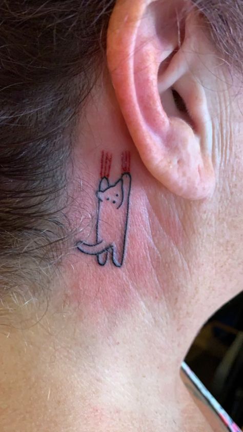 Cute cat tattoo behind the ear Cat Behind The Ear Tattoo, Cutsy Tattoos, Cat Ears Tattoo, Small Cat Tattoo, Tattoo Behind The Ear, Mouth Tattoo, Cat Tattoo Simple, Cute Cat Tattoo, Cat Nose