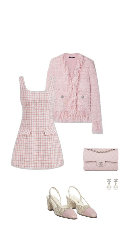 Pink chanel outfit Chanel Outfit Classy, Pink Chanel Outfit, Rich Outfits, Luxury Wardrobe, Chanel Outfit, Outfit Classy, Chanel Dress, Pink Chanel, Old Money Style