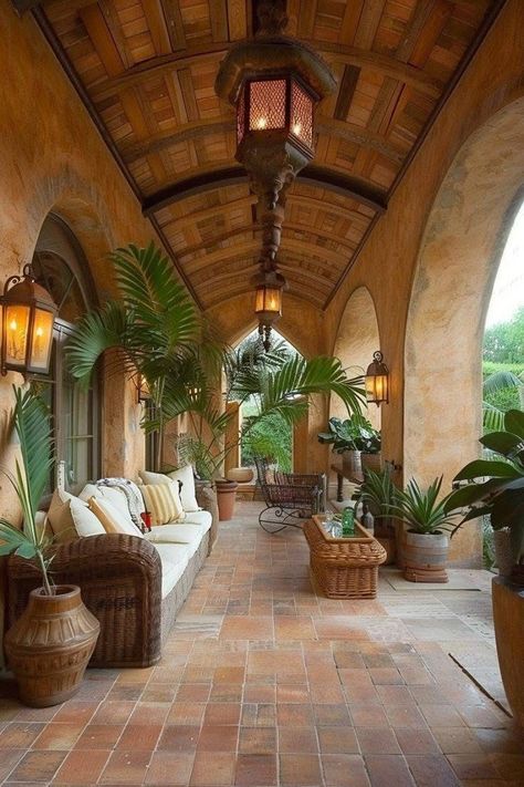 Hacienda Interior Design, Outdoor Living Room Ideas, Modern Hacienda, Mediterranean Patio, Spanish Colonial Homes, Mexican House, Patio Decor Ideas, Hacienda Style Homes, Colonial Homes