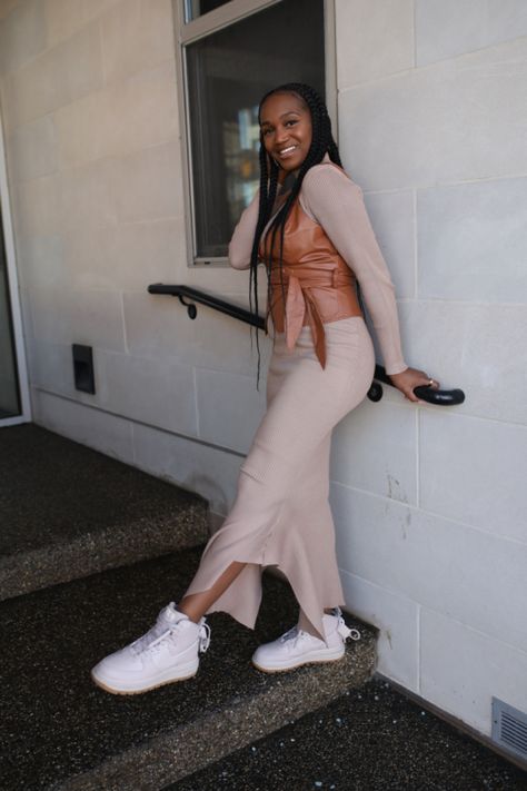 Nude dress and sneaker outfit Nude Sneakers Outfit, Dress Sneaker, Nude Outfit, Nude Sneakers, Nude Outfits, Nude Dress, Sneakers Outfit, Pants Set, Two Piece Pant Set