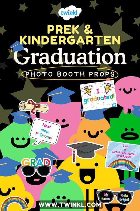 PreK & Kindergarten Graduation Photo Booth Props Kindergarten Graduation Photo Booth, Kindergarten Photos, Graduation Photo Booth Props, Graduation Photo Booth, I Graduated, Pre Kindergarten, Kindergarten Graduation, Graduation Photo, Booth Props