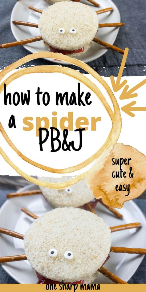 Spider Pbj Sandwich, Pb&j Spider Sandwiches, Spider Sandwiches Kids, Halloween Pbj Sandwich, Halloween Uncrustables, Preschool Halloween Party Food, Themed Lunch Ideas, Halloween Themed Lunch, Spider Sandwiches