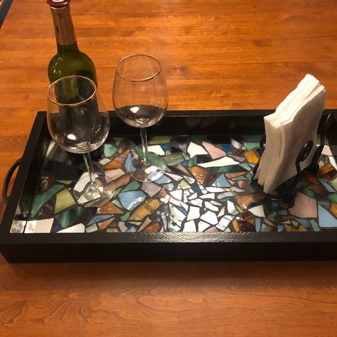 Modern, mosaic tray with many colorful mosaic tiles Mosaic Serving Tray, Mosaic Glue, Mandala Star, Iridescent Tile, Colorful Backsplash, Heart Shaped Candles, Mosaic Tray, Dinner Tray, Colorful Mosaic