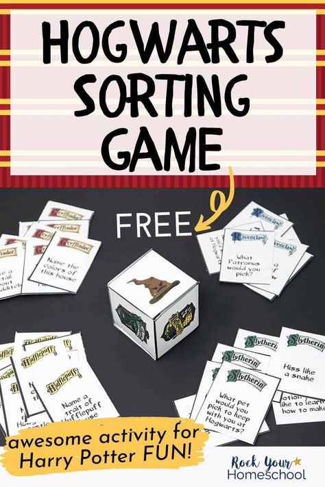 This free Hogwarts Sorting Game is an excellent activity for Harry Potter fun. Your Potterheads will have a blast with this simple game that's easy to customize. #hogwartssorting #harrypotteractivity #harrypotterfun #harrypottergame Harry Potter Unit Study, Hogwarts Sorting Quiz, Harry Potter Party Games, Harry Potter Activities, Hogwarts Party, Harry Potter Theme Birthday, Harry Potter Sorting, Harry Potter Classroom, Harry Potter Printables