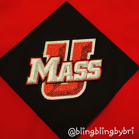 UMass Graduation Cap Topper Umass Amherst Graduation Cap, Rhinestone Graduation Cap, Umass Amherst, Grad Cap Decorated, Graduation Cap Decoration Diy, Grad Cap Designs, Custom Rhinestone, Grad Caps, Dorm Inspo