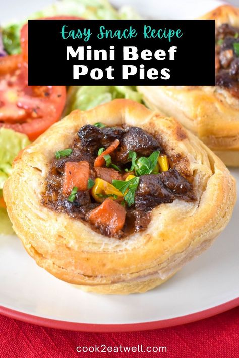 Beef Pot Pies Recipes, Mini Beef Pot Pies Easy, Mini Beef Pies, Individual Meat Pies, Muffin Tin Meat Pies, Mini Pot Pies Muffin Tins, Beef Pot Pie With Biscuits, Mini Beef Pot Pies, Roast Beef Pot Pie