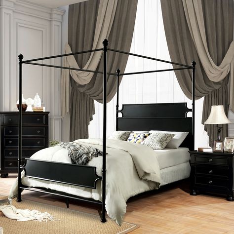 Gracie Oaks Mcrae Canopy Bed | Wayfair Queen Canopy Bed, Black Metal Bed Frame, Metal Canopy Bed, Black Metal Bed, Canopy Bed Frame, Bed Metal, Canopy Beds, Four Poster Bed, Upholstered Panel Bed