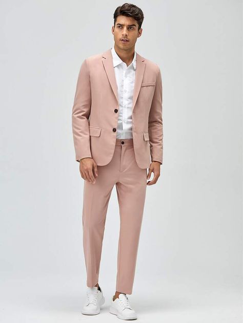 Casual Pink Outfits Men, Wedding Outfits For Guest Summer, Peach Suit Men, Light Pink Suit Men, Pink Groomsmen Attire, Groomsmen Beach Attire, Formal Attire Men, Pink Suit Men, Wedding Guest Men