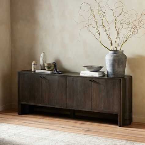 Shop Sylvie Sideboard | Burke Decor Dark Wood Sideboard, Brown Dining Table, Sideboard Decor, Modern Entertainment Center, Wide Sideboard, Black Sideboard, Large Sideboard, Fluid Design, Cabinet Shelving