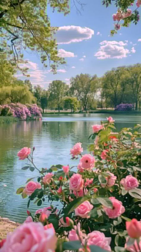 Pink View Nature, Flower Landscape Wallpaper, View Wallpaper Nature, Bright Flower Background, Bright Flower Wallpaper, Pink Nature Wallpaper, Pink Wallpaper Nature, Beautiful Spring Scenery, Bright Colors Aesthetic