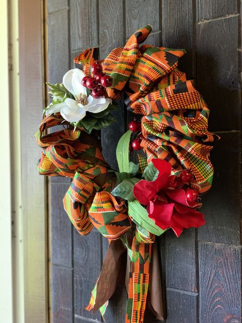 Kwanzaa Wreath, African Wreath, Cloth Wreath, Seven Principles Of Kwanzaa, Kwanzaa Principles, African Christmas, Kwanzaa Gifts, Valentines Day Wreath, African Crafts