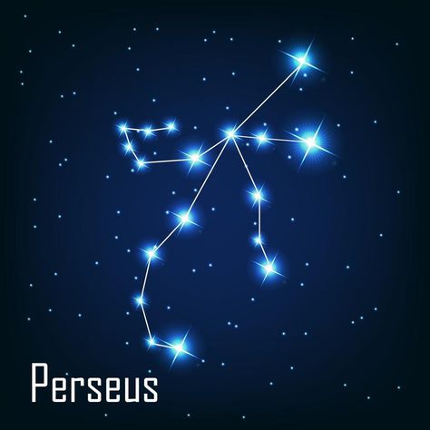 The constellation Perseus star in the night sky. Constellations Aesthetic, Constellation Perseus, Perseus Constellation, Space Craft, Star Constellations, Search Video, Tree Saw, Wedding People, Cityscape Photos