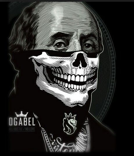 Benjamin Franklin Skull Bandana Tattoo, Ben Franklin Tattoo Design, Bandana Tattoo Design, Bandana Tattoo, Og Abel Art, Money Design Art, Skull Bandana, Chicanas Tattoo, Tattoo Script Fonts