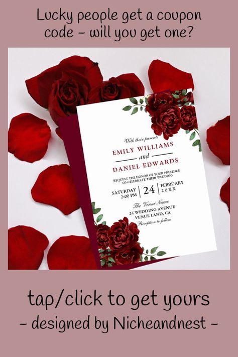 Romantic Red Rose Burgundy Elegant Wedding Invitation - tap/click to personalize and buy #Invitation #spring #autumn #fall #summer #wedding, Invation Cards, Red Wedding Invitations, Red Rose Wedding, Burgundy Wedding Invitations, Spring Wedding Invitations, Elegant Wedding Invitation, Cheap Wedding Invitations, Fall Wedding Invitations, Etsy Wedding Invitations