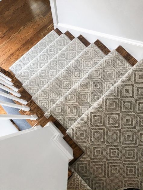 Diamond Stair Runner, Basement Stairs With Runner, Hardwood Stairs With Runner, Stairway Carpet Runner, Carpet Runner On Stairs, Renovation Stairs, Stairway Carpet, Stair Carpet Runner, Stairs Renovation