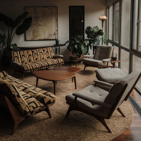 Mid-century modern interiors for the perfect blend of retro and chic! 🪑 What’s your go-to design era? #midcenturymodern #midcenturyfurniture #interiordesign #design #midcenturystyle #inspiration Let us know! Mid Century Italian Interior, Mid Century Modern Therapy Office, Mid Century Game Room, Dark Academia Mid Century Modern, Goth Mid Century Modern, Dark Mid Century Modern, Mid Century Modern Dark, Mid Century Cottage, Mid Century Apartment