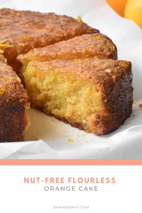 This easy flourless orange cake is soft, moist and absolutely bursting with orange flavour. Almond meal gives the cake a tender crumb and makes this the perfect gluten-free and dairy-free dessert. A sweet orange syrup is the finishing touch to this wonderful cake. #specialtydessert #easydessertrecipes #flourlessorangecakerecipe #easycakerecipes Orange Syrup Cake, Flourless Orange Cake, Flourless Cake Recipes, Moist Orange Cake, Allergy Friendly Desserts, Syrup Cake, Orange Syrup, Dairy Free Cake, Orange Cake Recipe