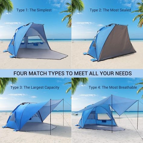 Beach Tent with 360° Removable Canopy, 4-6 Person Pop Up Sun Shade Shelter, UPF 50+ Automated Installation Double Silver Coating Portable Lightweight Beach Cabana for Beach/Camping/Outdoor/Park/Travel Beach Shade Tent, Sun Tent, Pop Up Beach Tent, Camping Canopy, Beach Canopy, Beach Shade, Tent Set Up, Beach Cabana, Outdoor Park