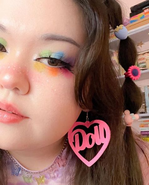 Rainbow Freckles, Rainbow Blush, Green Color Corrector, Candy Stores, Face Types, Candy Makeup, Pride Makeup, Rave Makeup, Cute Candy