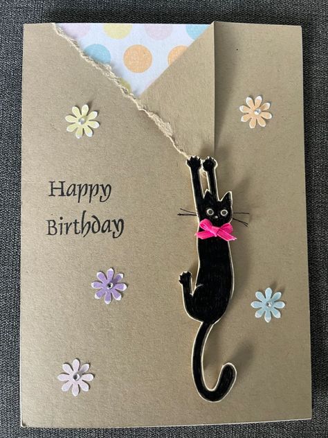 Happy Birthday Cards Handmade Aesthetic, Painted Happy Birthday Card, Cats Birthday Cards, Bd Card Ideas Aesthetic, Birthday Card Cat Diy, Diy Cat Birthday Cards, Birthday Card With Cats, Cat Birthday Cards Handmade, Cat Birthday Card Ideas