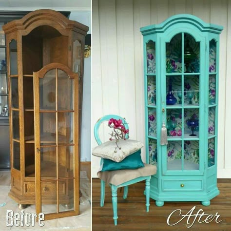 China Cabinet Makeovers, Curio Cabinet Makeover, China Furniture, Casa Vintage, Furniture Rehab, Cabinet Makeover, Curio Cabinet, Furniture Renovation, Farmhouse Furniture