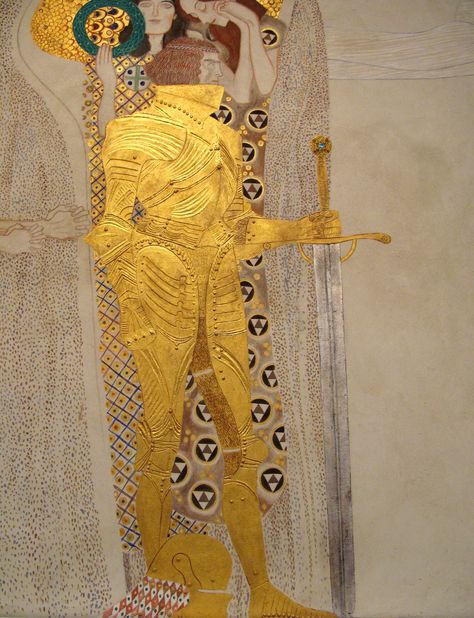 Gustav Klimt The Golden Knight (detail of Beethoven Frieze) Beethoven Frieze, Golden Knight, Gustav Klimt Art, Klimt Paintings, Klimt Art, Vienna Secession, Francisco Goya, Egon Schiele, Golden Knights