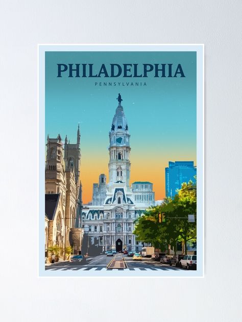 "Explore Philadelphia" Poster by CallumGardiner | Redbubble Philadelphia Flyers Aesthetic, Old Philadelphia, Philadelphia Vintage Poster, Philadelphia Wall Art, Philadelphia Poster, Philadelphia Art, Philadelphia Pennsylvania, Our World, Philadelphia