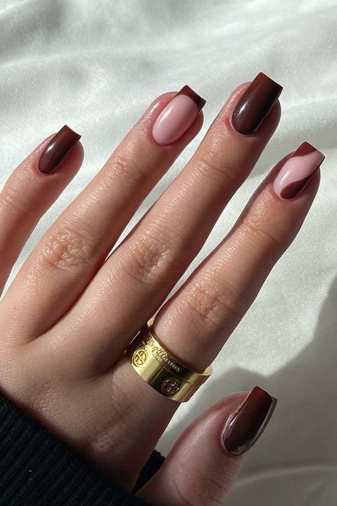 Brown Acrylic Nails, Pastel Nail, Square Nail, Square Nail Designs, Subtle Nails, Short Square Nails, Work Nails, Casual Nails, Makijaż Smokey Eye