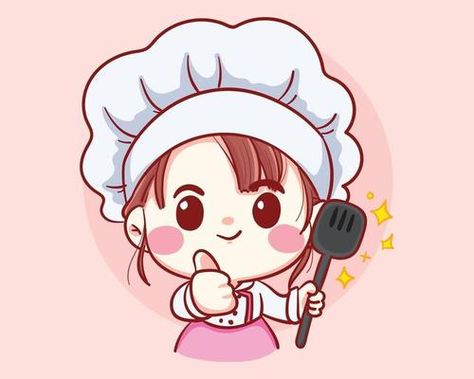 Chef Girl, Kitchen Cartoon, Vegetable Cooking, Turkey Cartoon, Cartoon Chef, Carrot Vegetable, Cute Bakery, Chef Logo, Female Chef