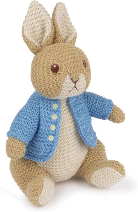 https://amzn.to/3I5BzNg Peter Rabbit Stuffed Animal, Peter Rabbit Plush, Beatrix Potter Nursery, Embroidered Buttons, Knitted Stuffed Animals, Rabbit Crafts, Sitting Pose, Rabbit Plush Toy, Plush Collection