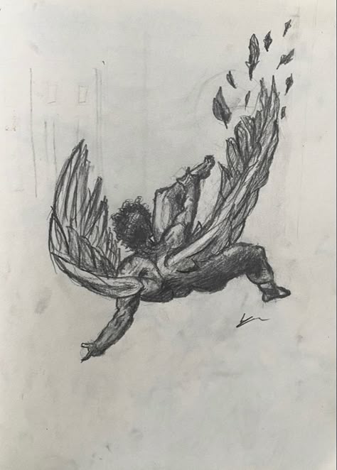 Icuris Falling Art, Falling Angles Drawing, Falling Angel Sketch, Falling Angel Art, Icarus Sketch, Fallen Angel Drawing, Icarus Falling, Falling Angel, Falling Angel Drawing