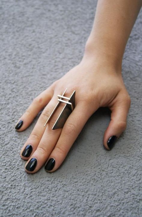 Unique Black Geometric Jewelry, Hollow Form Jewelry, Aluminium Jewelry, Metalwork Ring, Futuristic Jewelry, Big Statement Rings, Avant Garde Jewelry, Oxidized Silver Rings, Edgy Jewelry