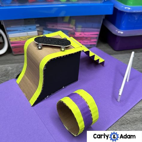 Skateboard Craft, 3rd Grade Science Projects, Stem Challenges Elementary, Stem Summer Camp, Brain Storming, Stem Projects For Kids, Mini Skateboard, Skateboard Park, Kids Skateboarding