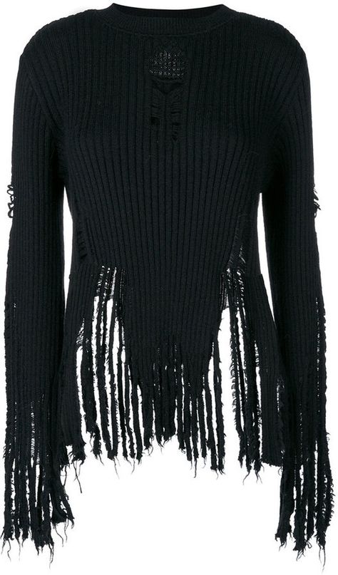 Balmain distressed ribbed jumper. Jumper sweater fashions. I'm an affiliate marketer. When you click on a link or buy from the retailer, I earn a commission. Destroyed Sweater, Balmain Sweater, Ripped Sweater, Military Inspired Jacket, Sweaters Black, Woolen Sweaters, Distressed Sweaters, Fringe Top, Fringe Sweater